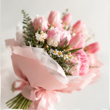郁金香芍药花束侧面示意